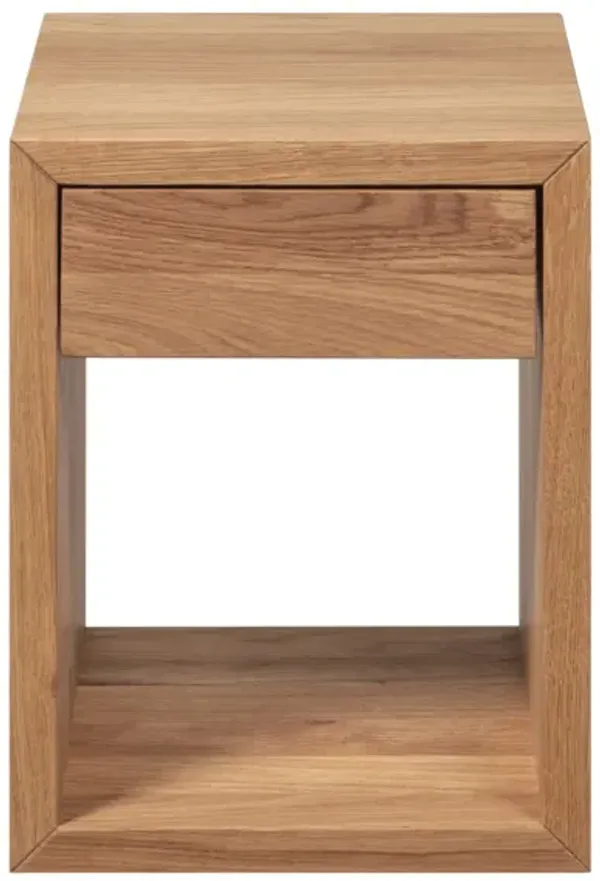 Narrow Unfinished Mid-Century Modern Solid Oak Wood Floating Nightstand with Drawer - Bedside Table for Bedroom