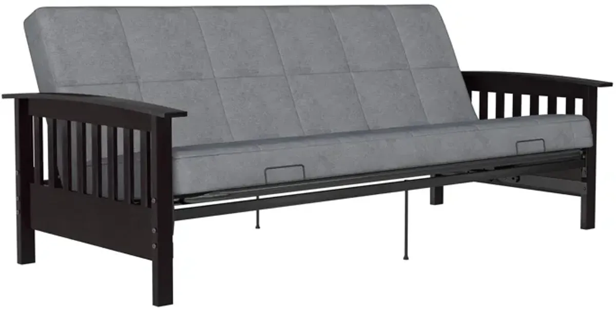 Mili Walnut Wood Arm Metal Futon Frame with 6-Inch Mattress