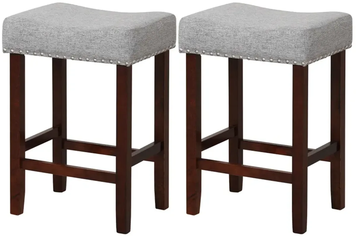 Set of 2 24 Inch Bar Stool with Curved Seat Cushions