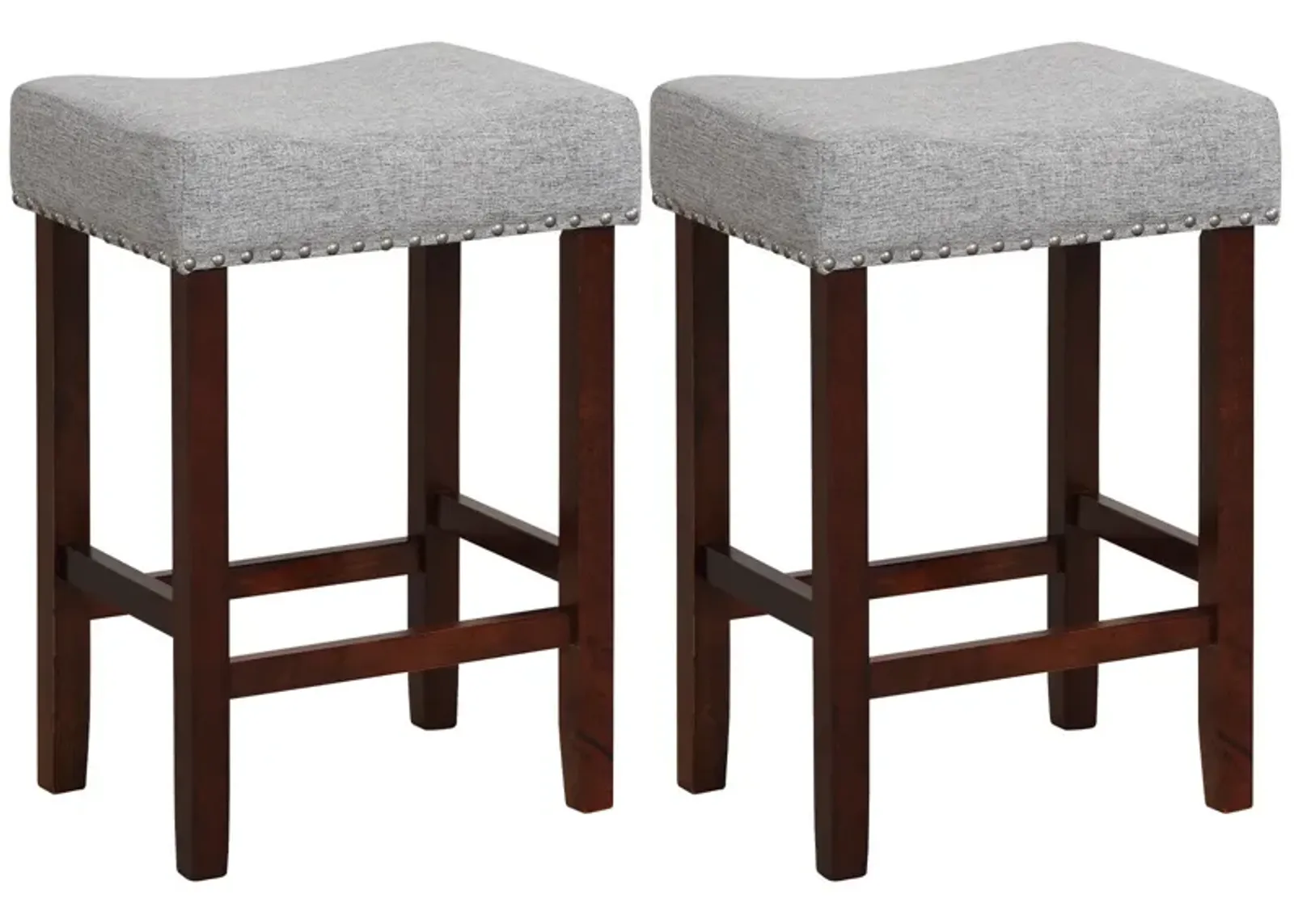 Set of 2 24 Inch Bar Stool with Curved Seat Cushions