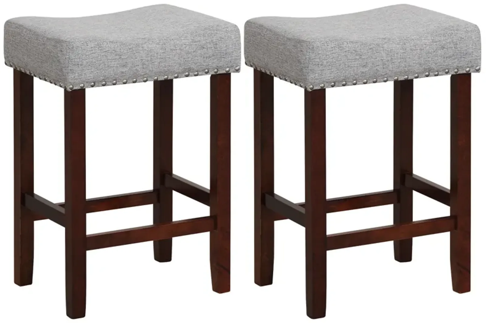 Set of 2 24 Inch Bar Stool with Curved Seat Cushions