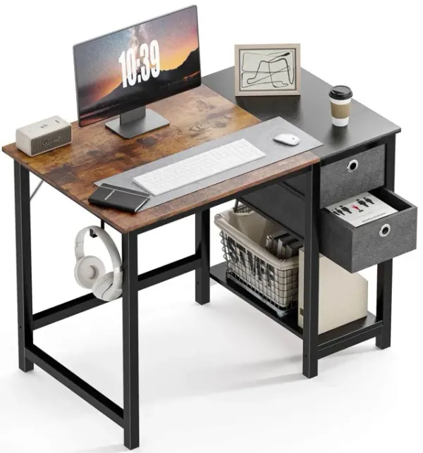 Modern Simple Style Home Office Writing Desk With 2-Tier Drawers Storage, Black Rustic, 55"