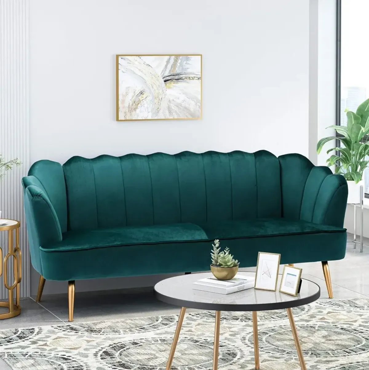 Merax Shell Design 3 Seats Velvet Sofa