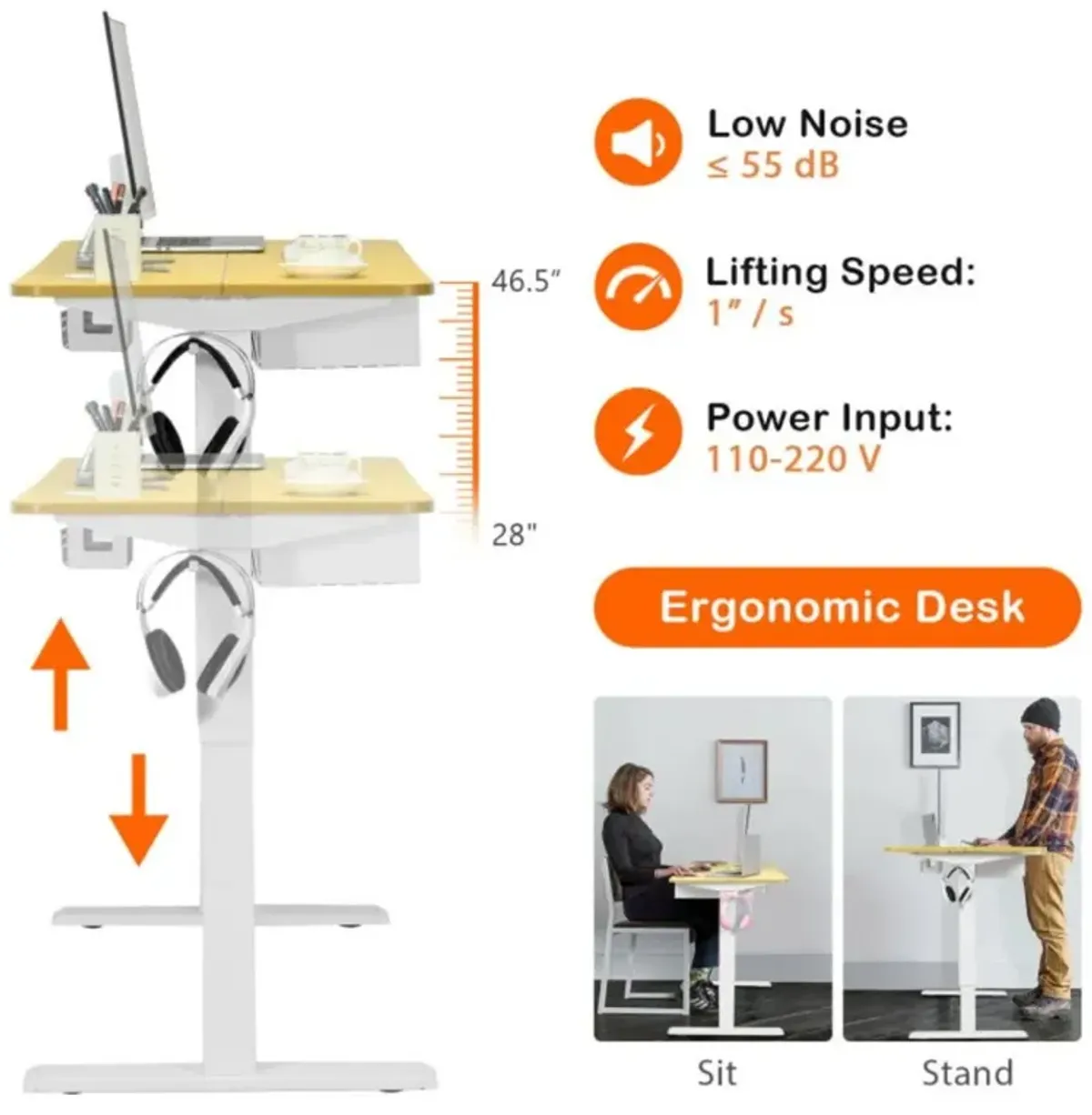 Costway 48-Inch Electric Standing Adjustable Desk with Control Panel and USB Port