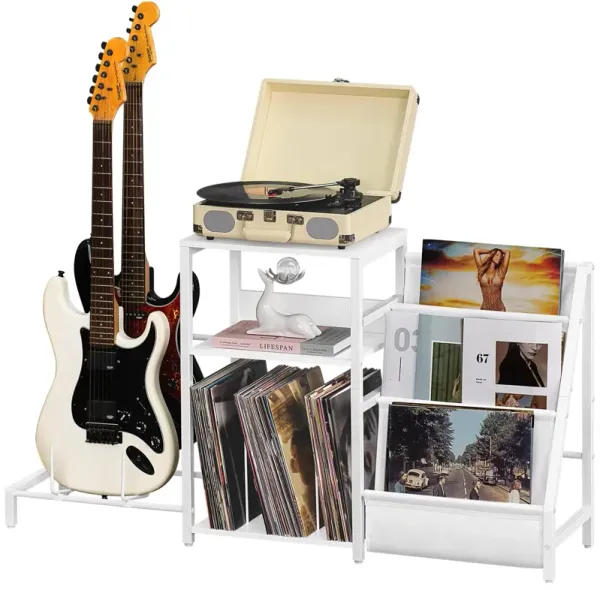 LELELINKY Record Player Table,Adjustable Guitar Stand for Acoustic Guitar, Electric Guitar, Bass, White Turntable Holder with Vi
