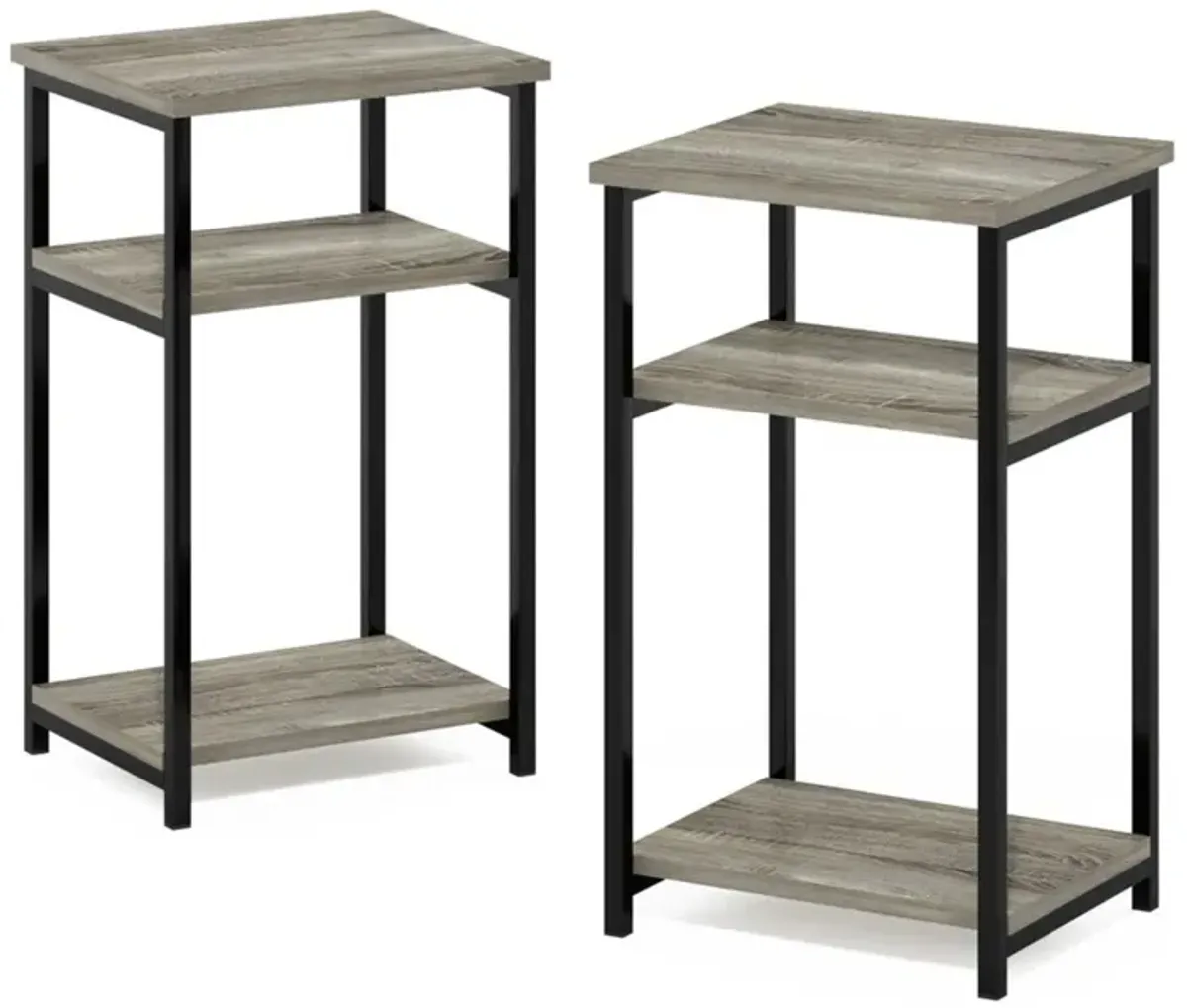 Furinno Just 3-Tier Metal Frame End Table with Storage Shelves, 2-Pack, French Oak