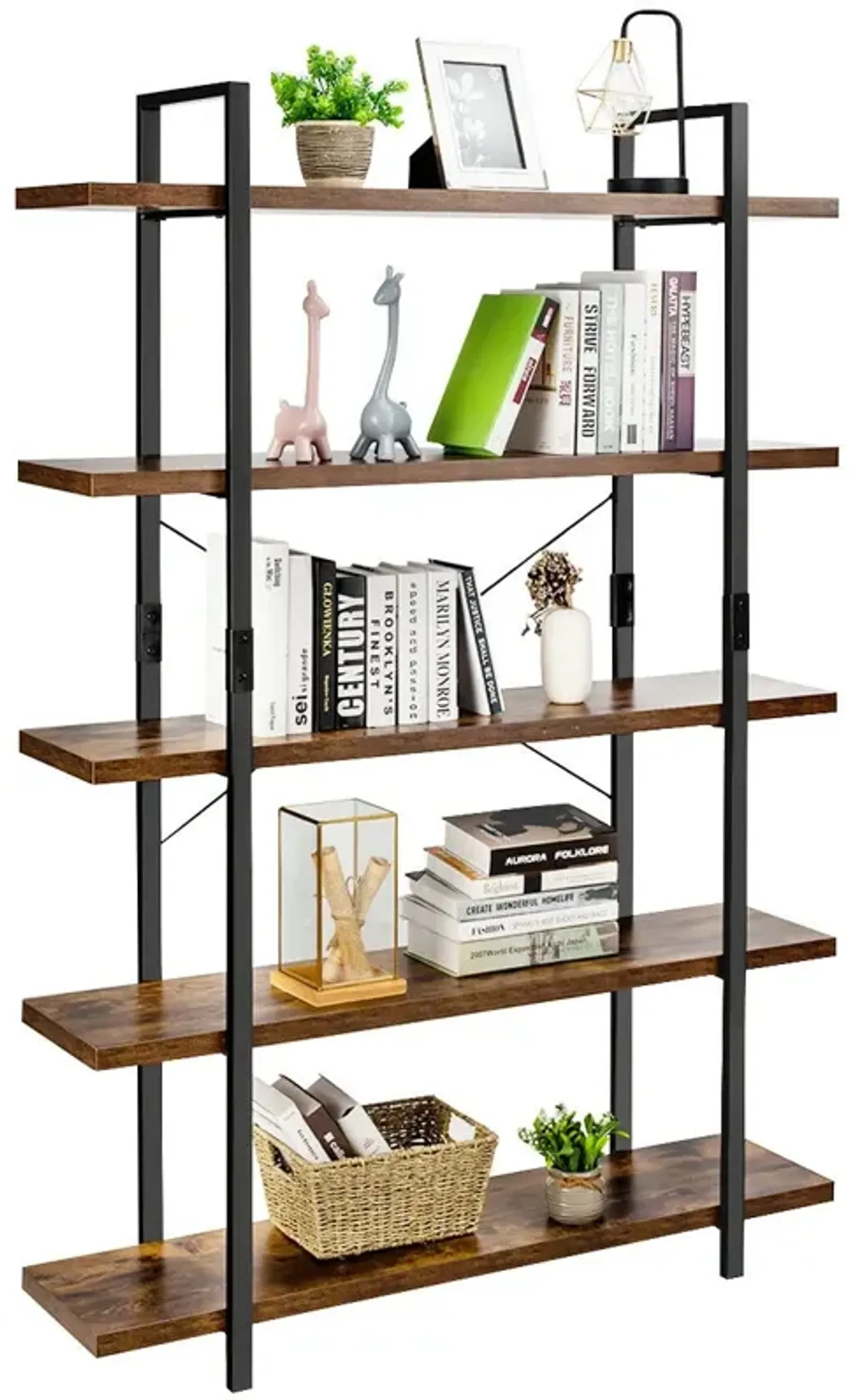 Industrial Bookcase with Metal Frame for Home Office