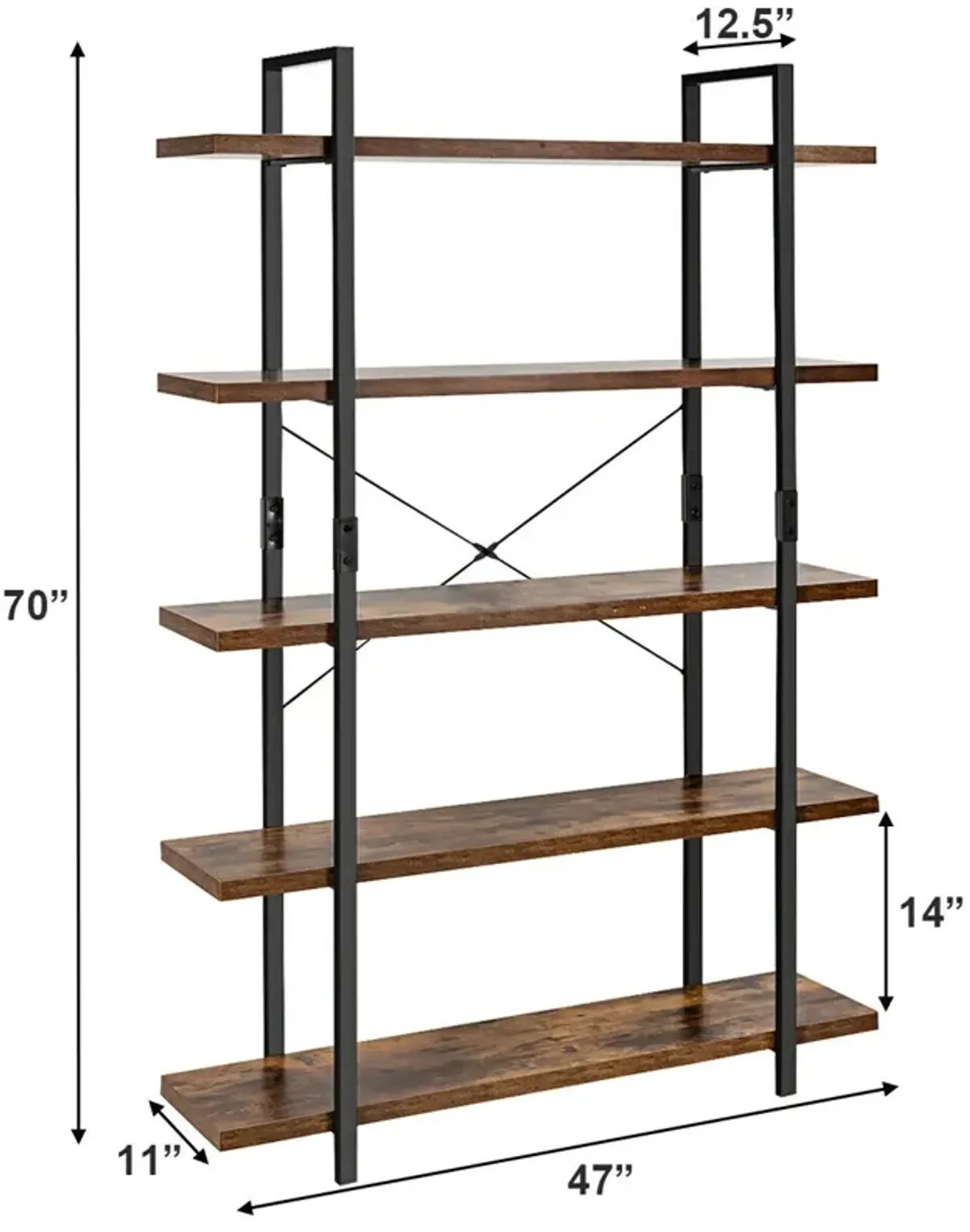 Industrial Bookcase with Metal Frame for Home Office