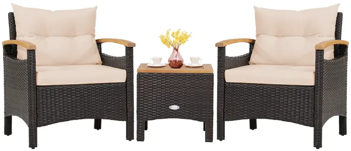 3 Pieces Patio Rattan Furniture Set with Removable Cushion