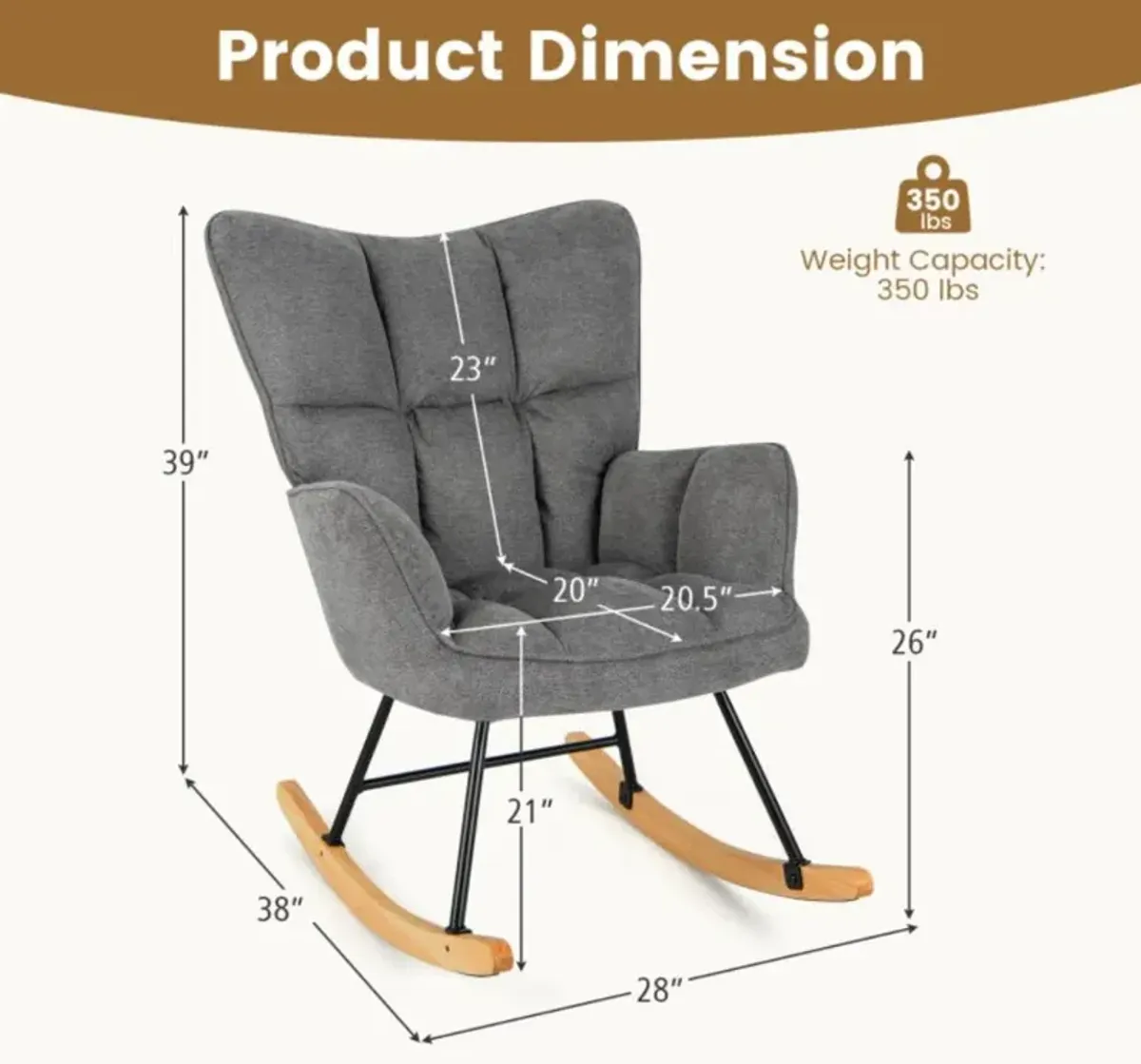 Hivvago Linen Nursery Rocking Chair with High Backrest and Padded Armrests