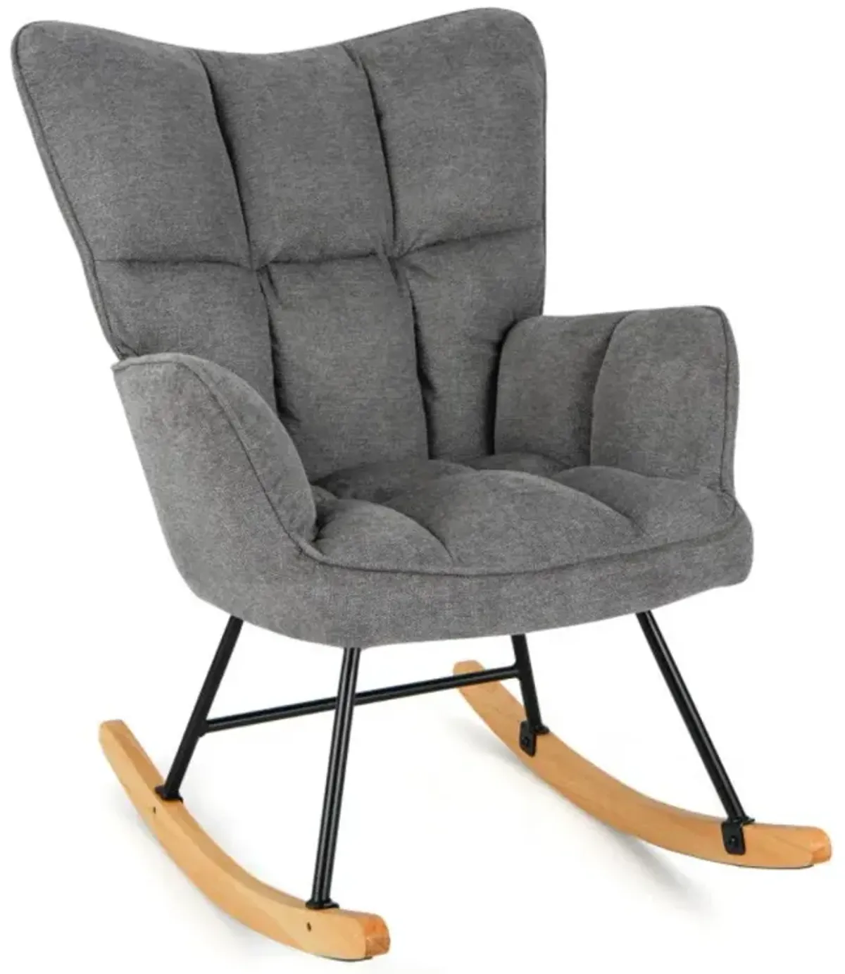 Hivvago Linen Nursery Rocking Chair with High Backrest and Padded Armrests