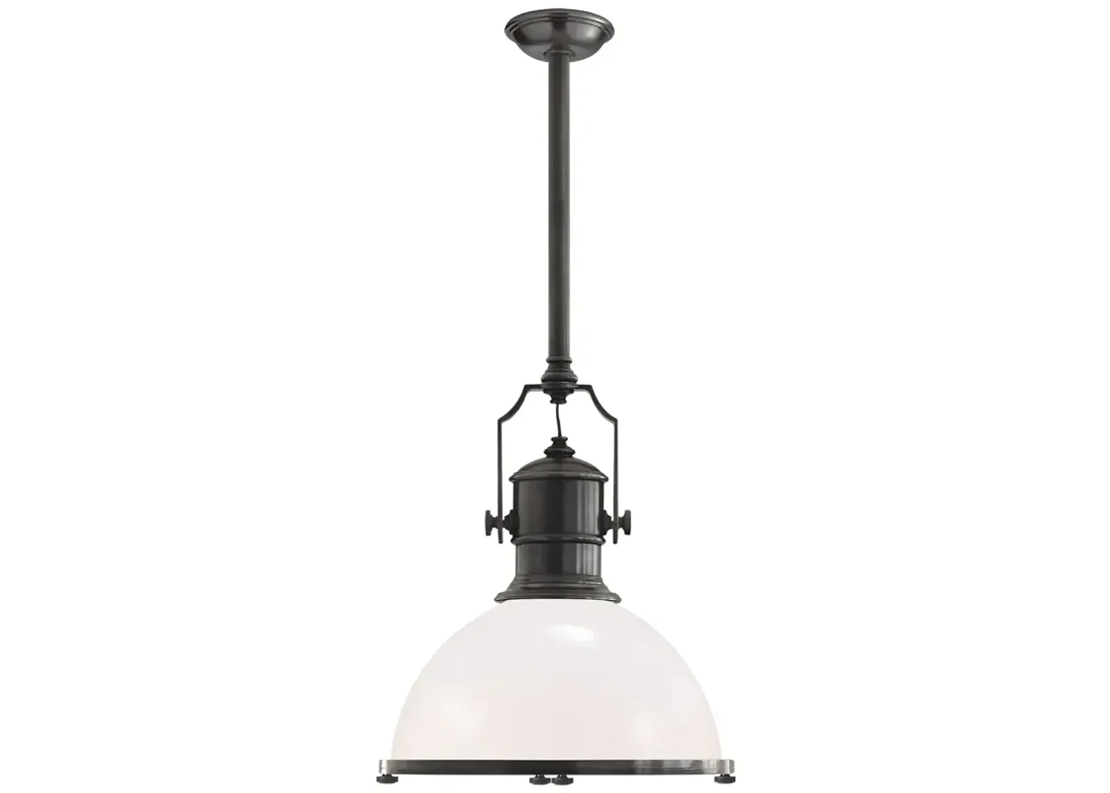 Country Industrial Large Pendant with White Glass Shade