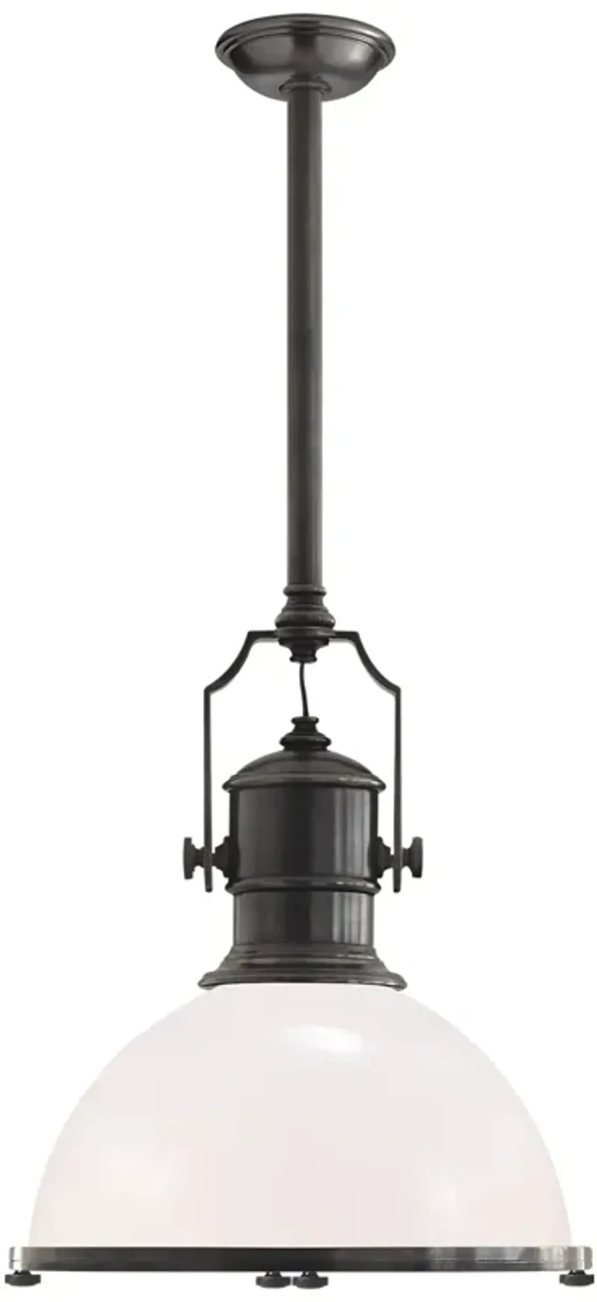 Country Industrial Large Pendant with White Glass Shade