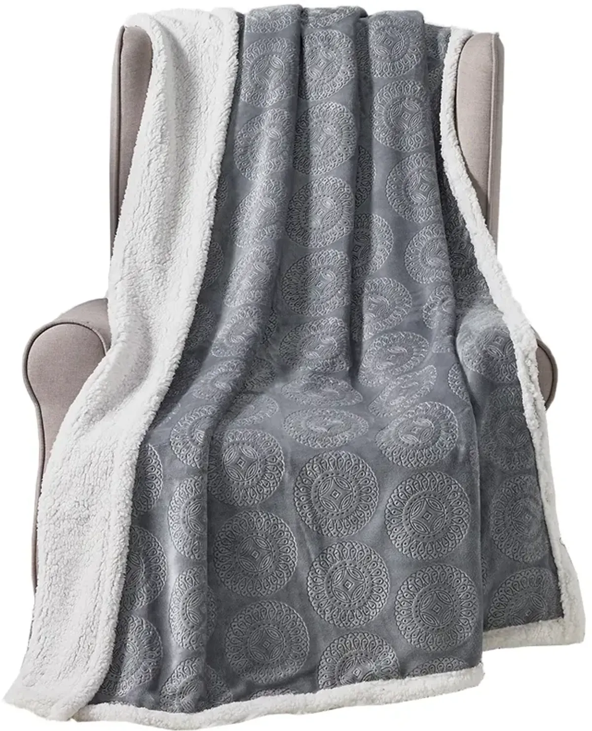 Plazatex Caesar Sherpa Decorative Super Soft Throw Blanket for Sleep/Decor 50" x 60" Grey