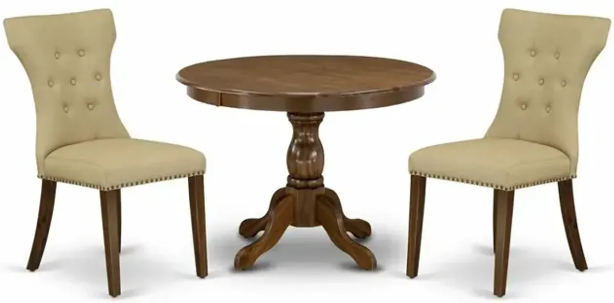 East West Furniture HBGA3-AWA-03 3 Piece Kitchen Set - Acacia Walnut Breakfast Table and 2 Brown Linen Fabric Kitchen & Dining Room Chairs Button Tufted Back with Nail Heads - Acacia Walnut Finish