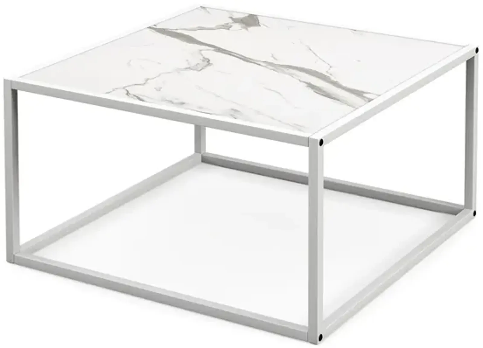 Modern Square Coffee Table with Faux Marble Tabletop