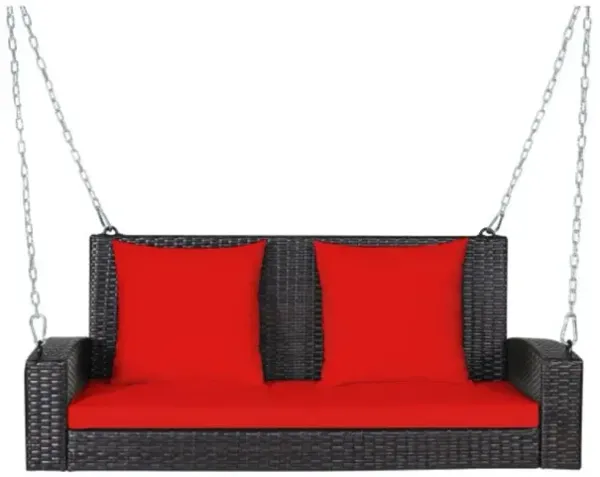 Hivvago 2-Person Wicker Hanging Porch Swing with 2 Back Cushions and 1 Seat Cushion