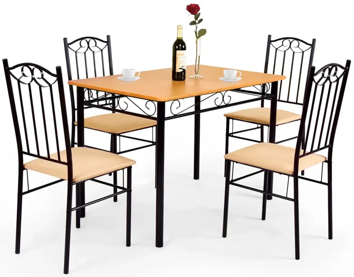 5 Pieces Dining Set Wooden Table and 4 Cushioned Chairs