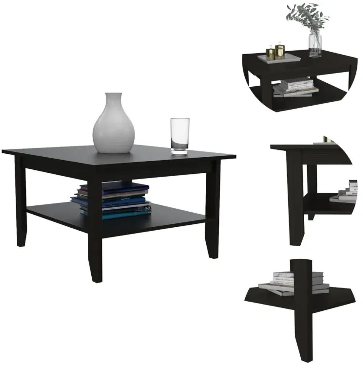 DEPOT E-SHOP Sahara Coffee Table, Four Legs, One Shelf, Black