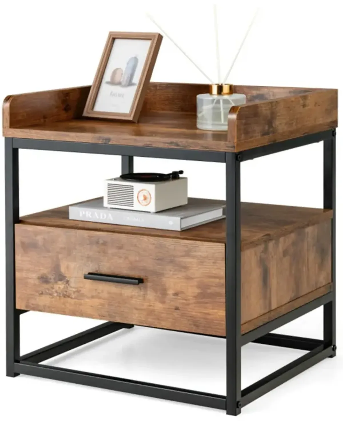 Hivvago 3-tier Nightstand with Drawer and Raised Top Baffles