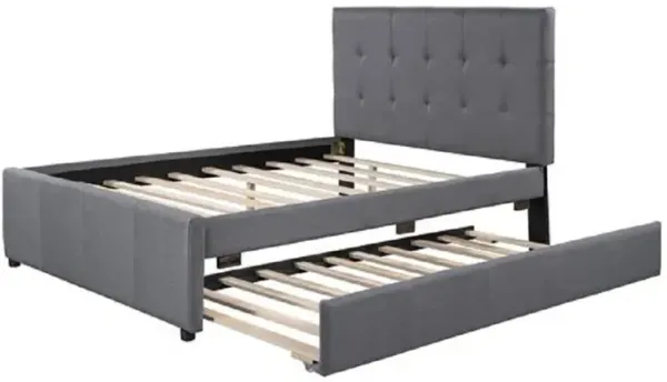 Modern Upholstered Platform Bed with Headboard and Pull-Out Trundle