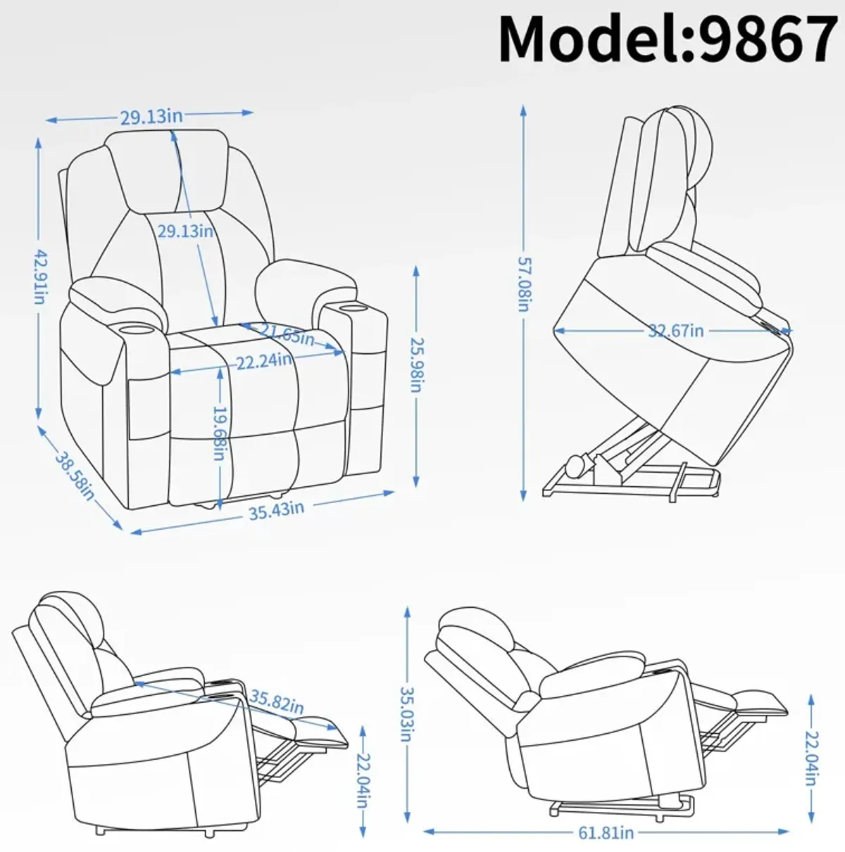 Mondawe Chenille Power Lift Recliner Chair, Heavy Duty Motion Mechanism with 8-Point Vibration Massage and Lumbar Heating, USB and Type-C Ports