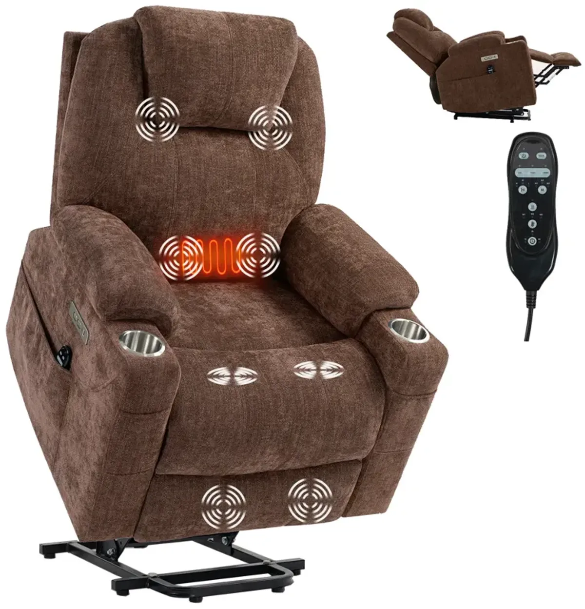 Mondawe Chenille Power Lift Recliner Chair, Heavy Duty Motion Mechanism with 8-Point Vibration Massage and Lumbar Heating, USB and Type-C Ports