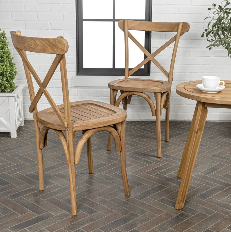 Annecy Classic Traditional X-Back Wood Outdoor Dining Chair, Natural (Set of 2)