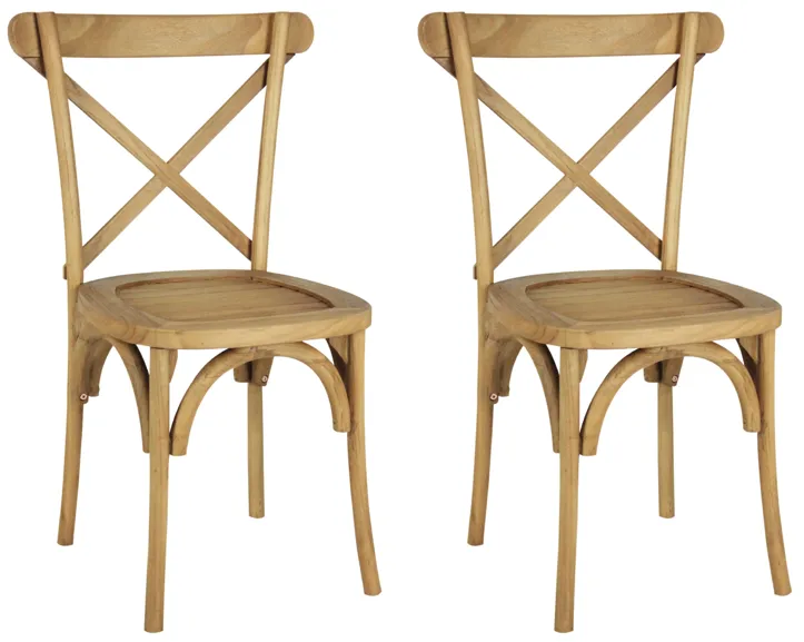 Annecy Classic Traditional X-Back Wood Outdoor Dining Chair, Natural (Set of 2)