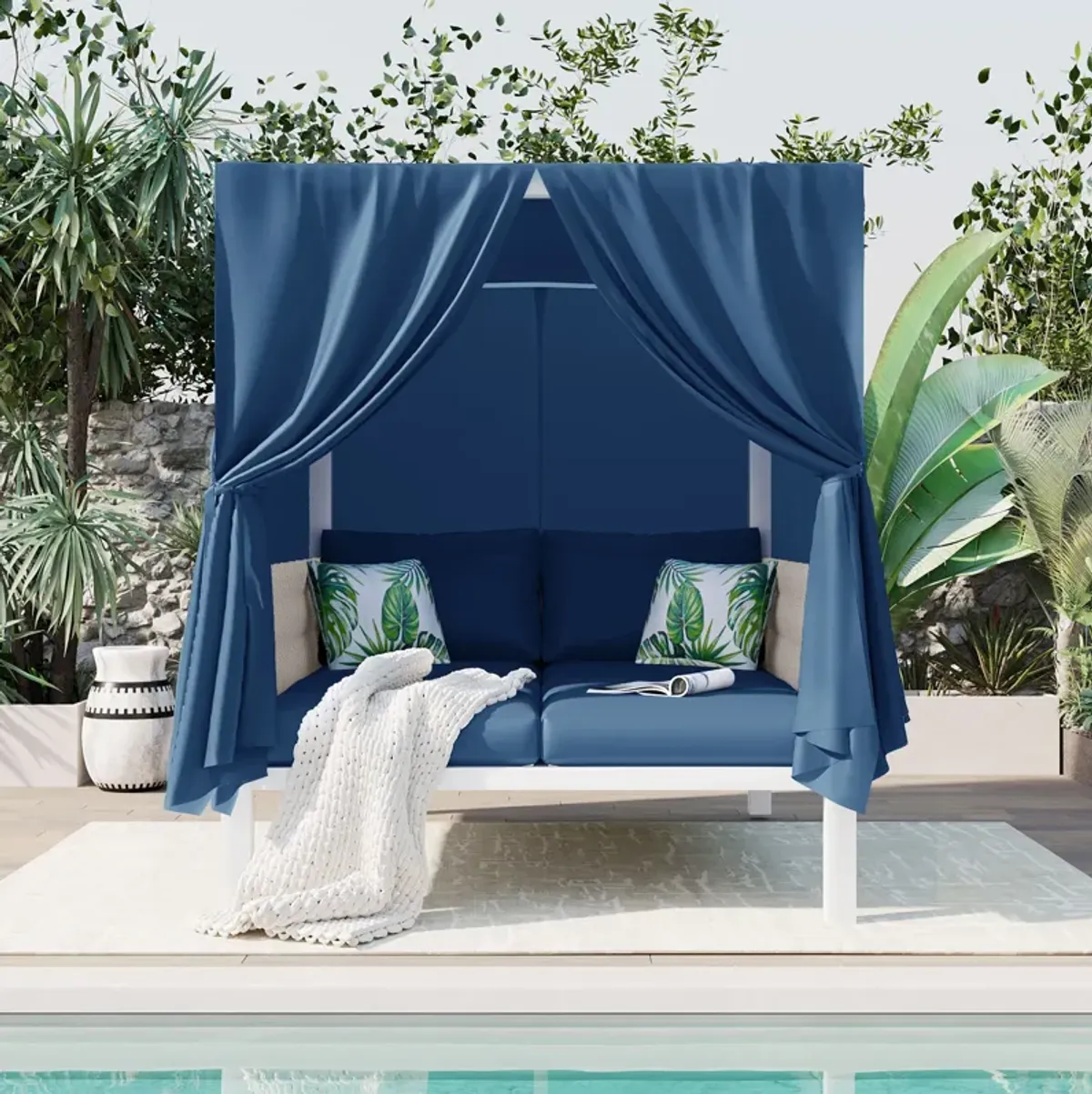 Merax Outdoor Patio Sunbed with Curtains