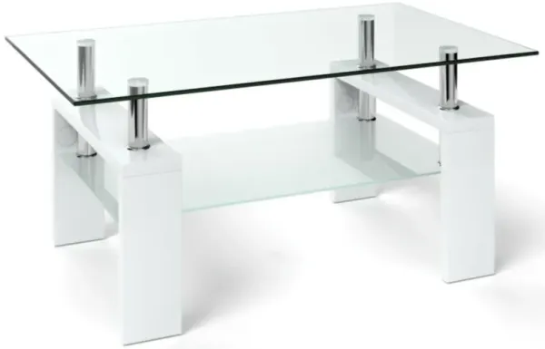 Rectangular Tempered Glass Coffee Table with Shelf
