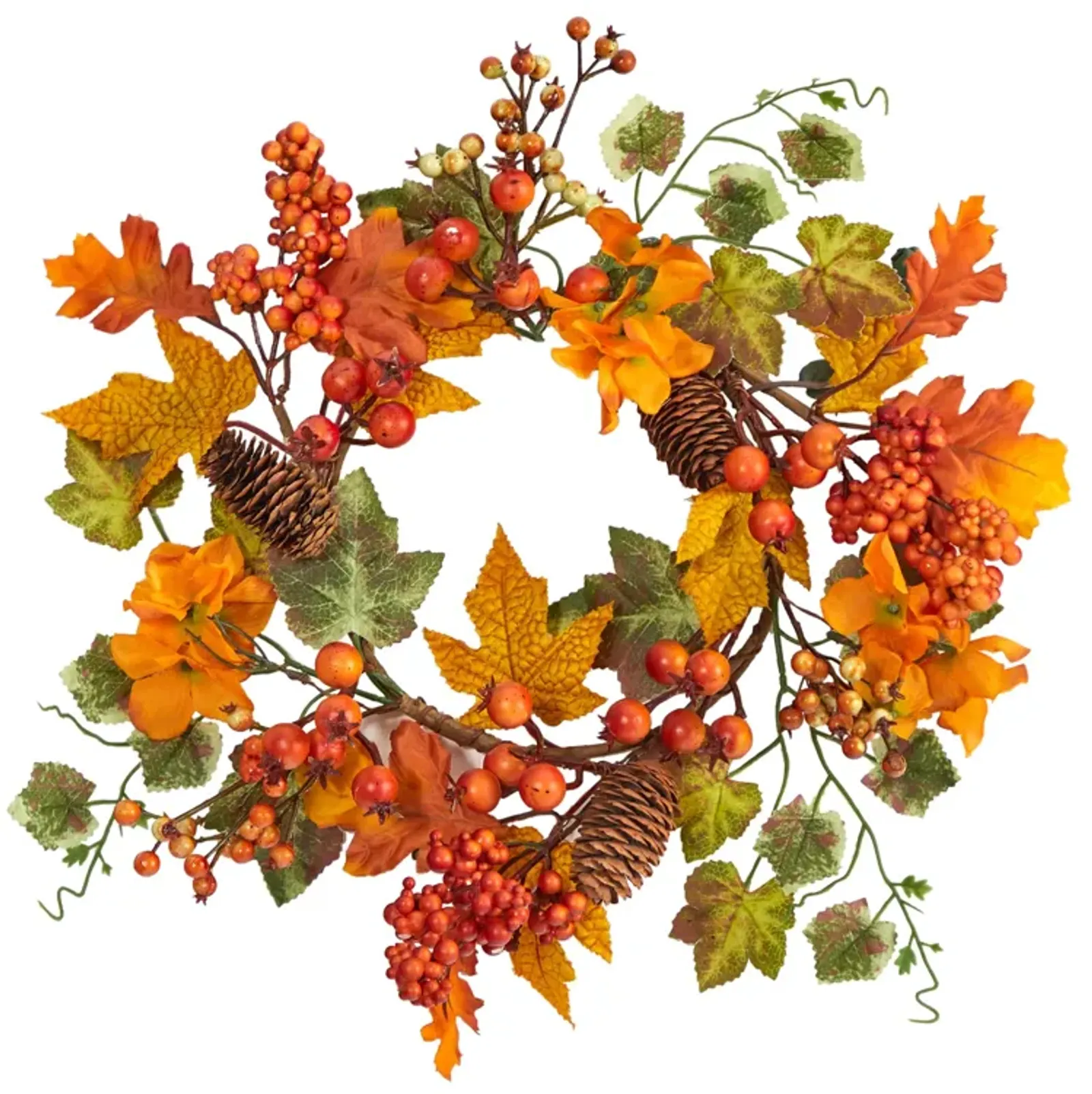 Hivvago 6.5" Autumn Hydrangea and Pinecones Artificial Wreath (Set of 2)