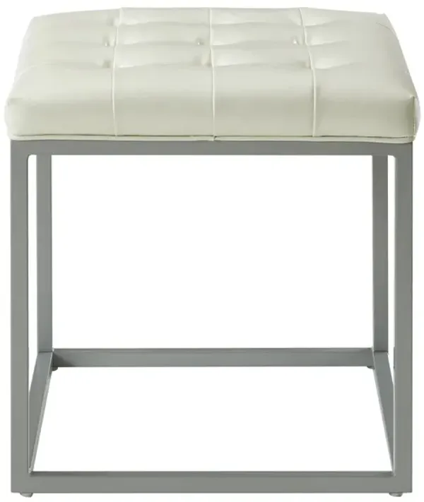 Hivvago 18" Cream White Faux Leather And Silver Cube Ottoman