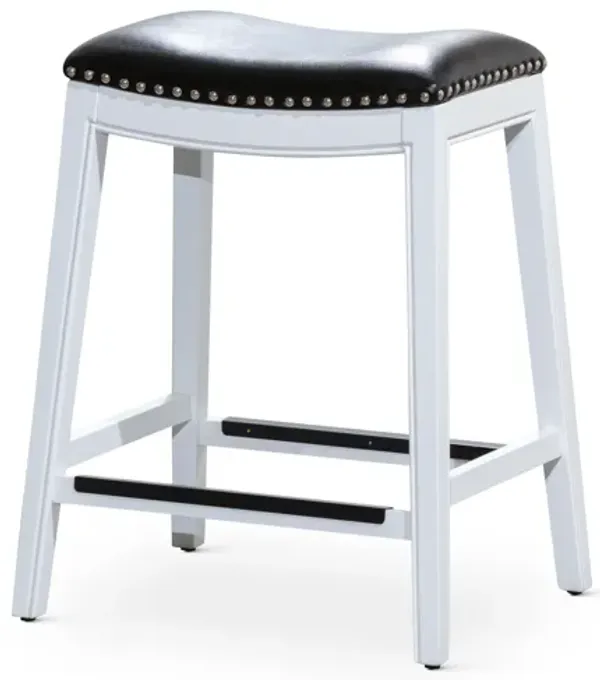 Streamdale 24" Counter Stool, White Finish, Black Leather Seat