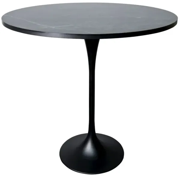 LeisureMod Bar Height Table Black Base with 48 Round Black Marbelized MDF Top