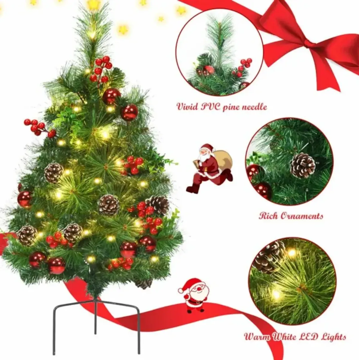 Hivvago Set of 2 29 Inch Battery Powered Pre-lit Pathway Holiday Christmas Trees