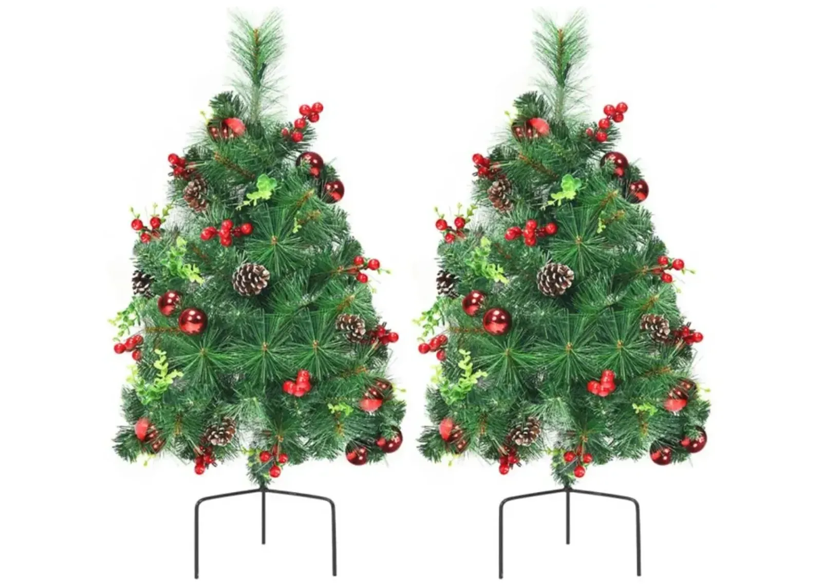 Hivvago Set of 2 29 Inch Battery Powered Pre-lit Pathway Holiday Christmas Trees