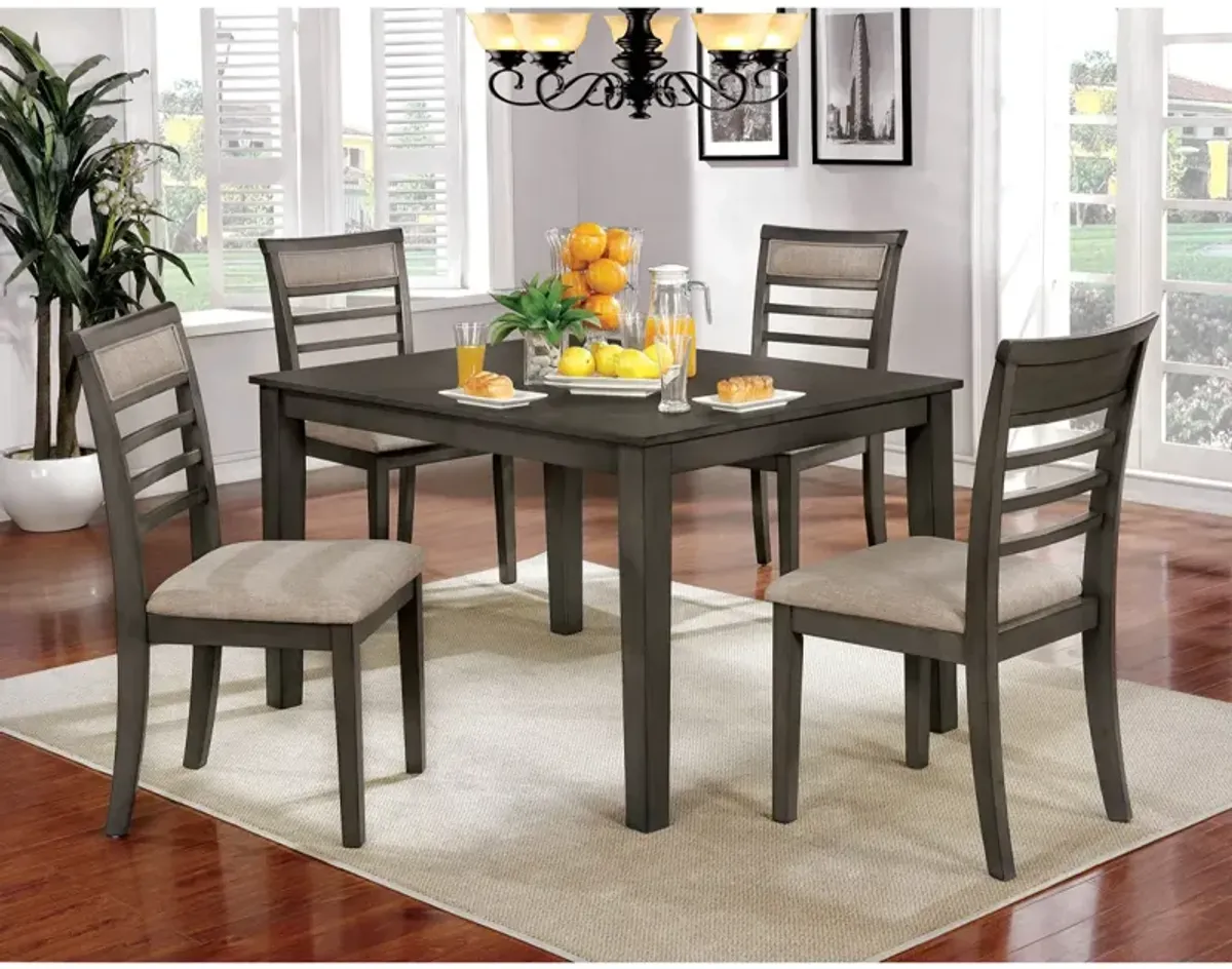 5 Piece Dining Set: Weathered Gray Table, Beige Chairs