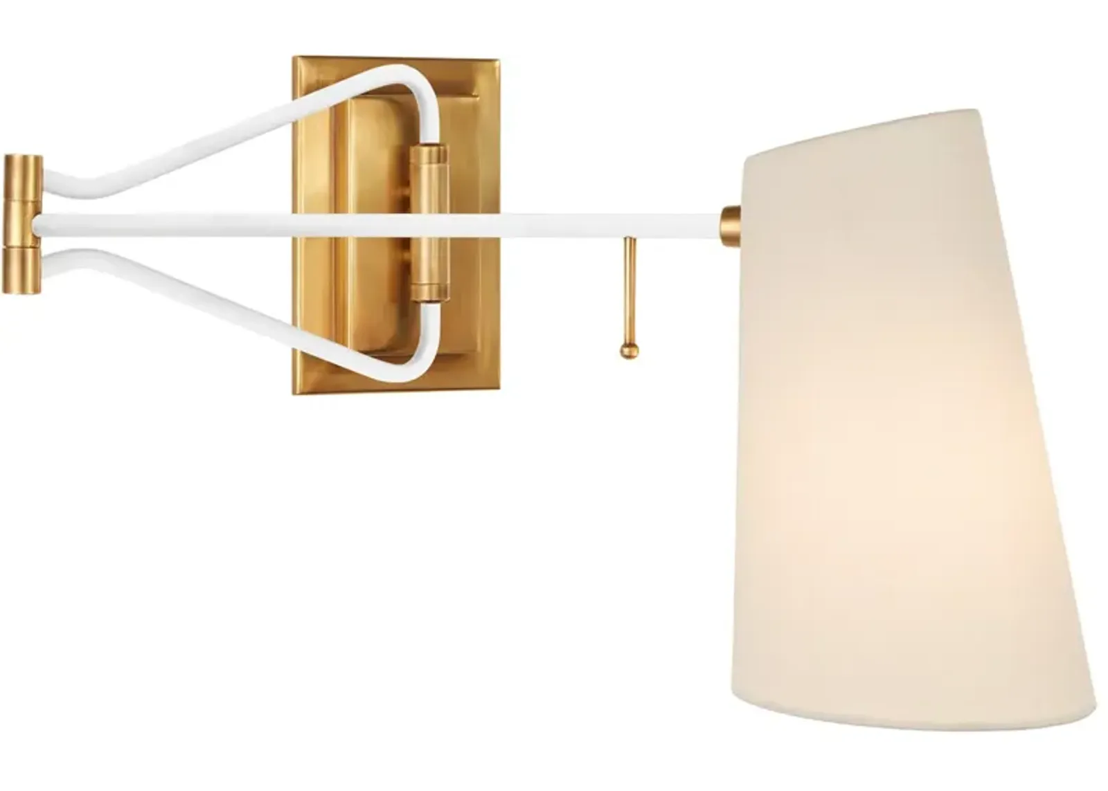 Keil Swing Arm Wall Light in Hand-Rubbed Antique Brass and White with Linen Shade