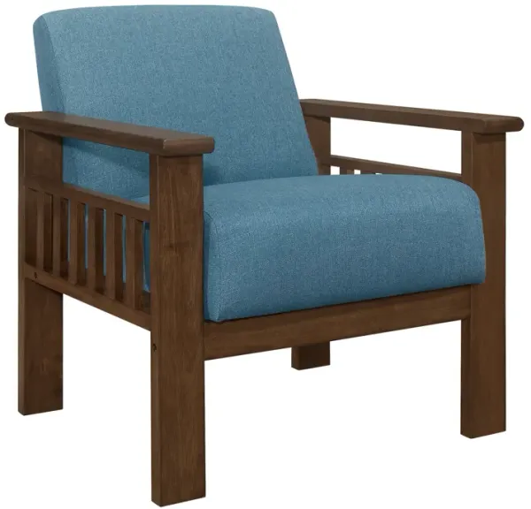 Bella 32 Inch Accent Chair Armchair, Storage Arms, Blue, Solid Rubberwood - Benzara