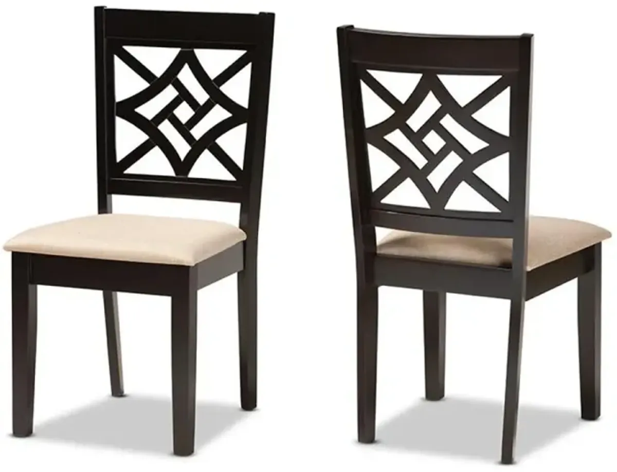 Sand Fabric Upholstered and Dark Brown Finished Wood 2-Piece Dining Chair Set