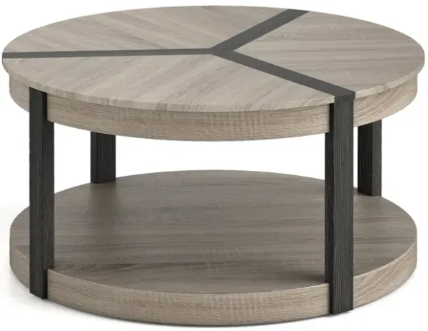 2-Tier Round Coffee Table in Rubber Wood with Large Tabletop and Storage Shelf