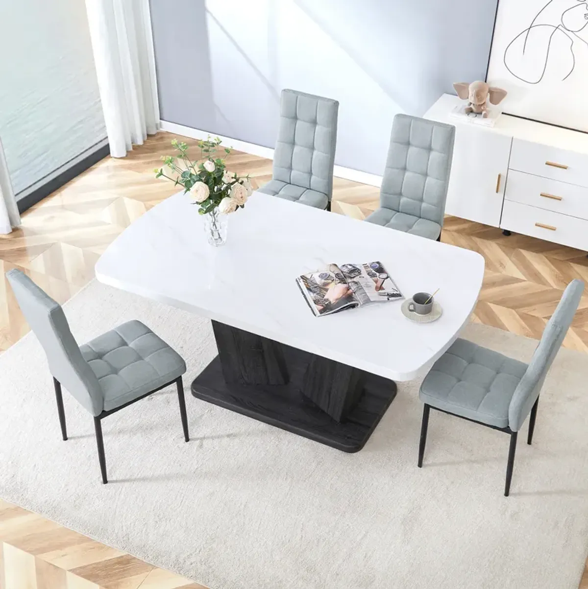 Merax Modern 5 Pieces Dining Table Chairs Set