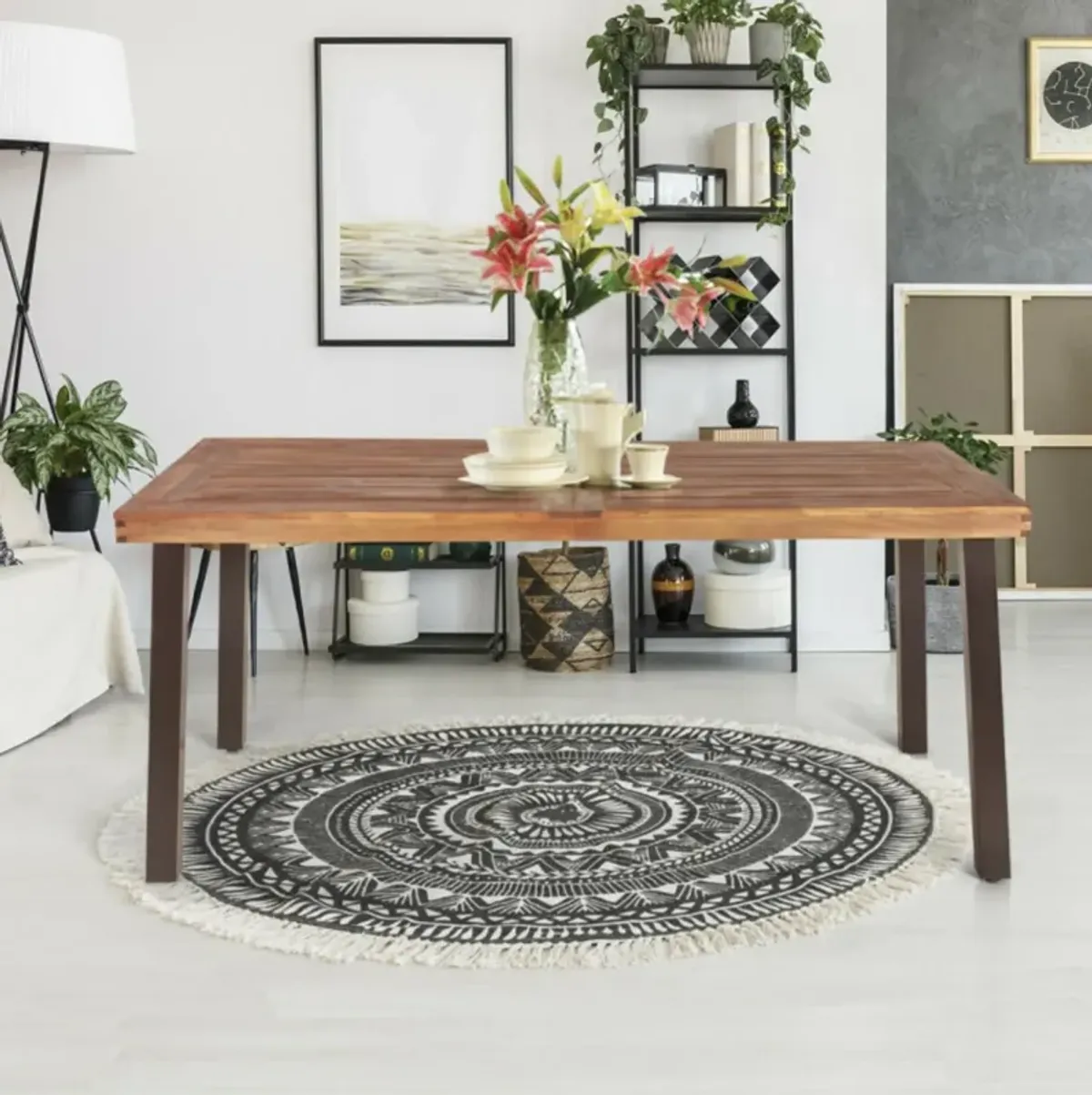 Hivvago Rectangular Acacia Wood Rustic Dining Furniture Table