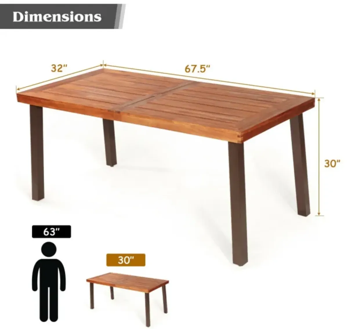 Hivvago Rectangular Acacia Wood Rustic Dining Furniture Table