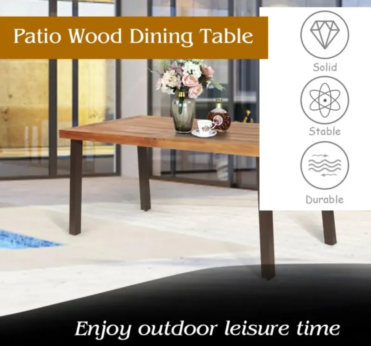 Hivvago Rectangular Acacia Wood Rustic Dining Furniture Table