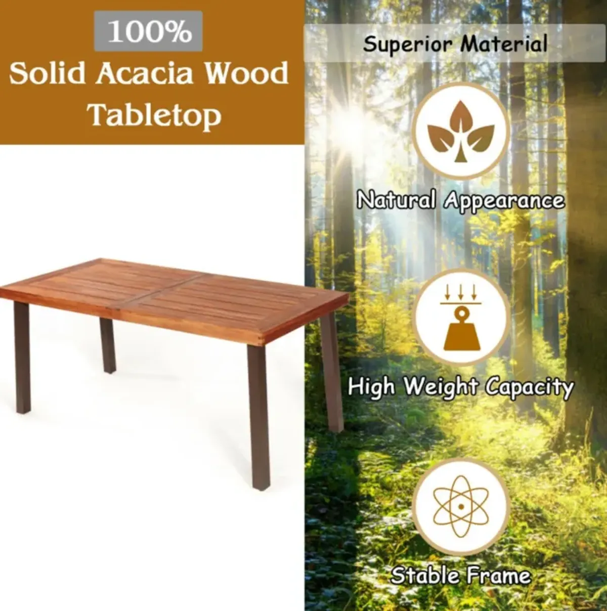 Hivvago Rectangular Acacia Wood Rustic Dining Furniture Table