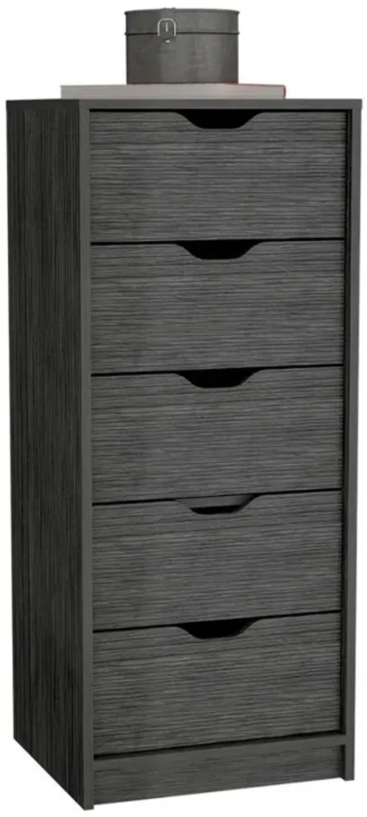 5 Drawers Narrow Dresser, Slim Storage Chest of Drawers, Smokey Oak -Bedroom