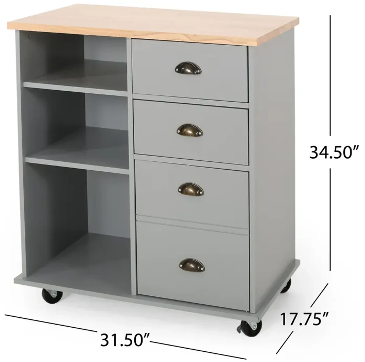 Streamdale Contemporary Kitchen Cart with Rubberwood Top