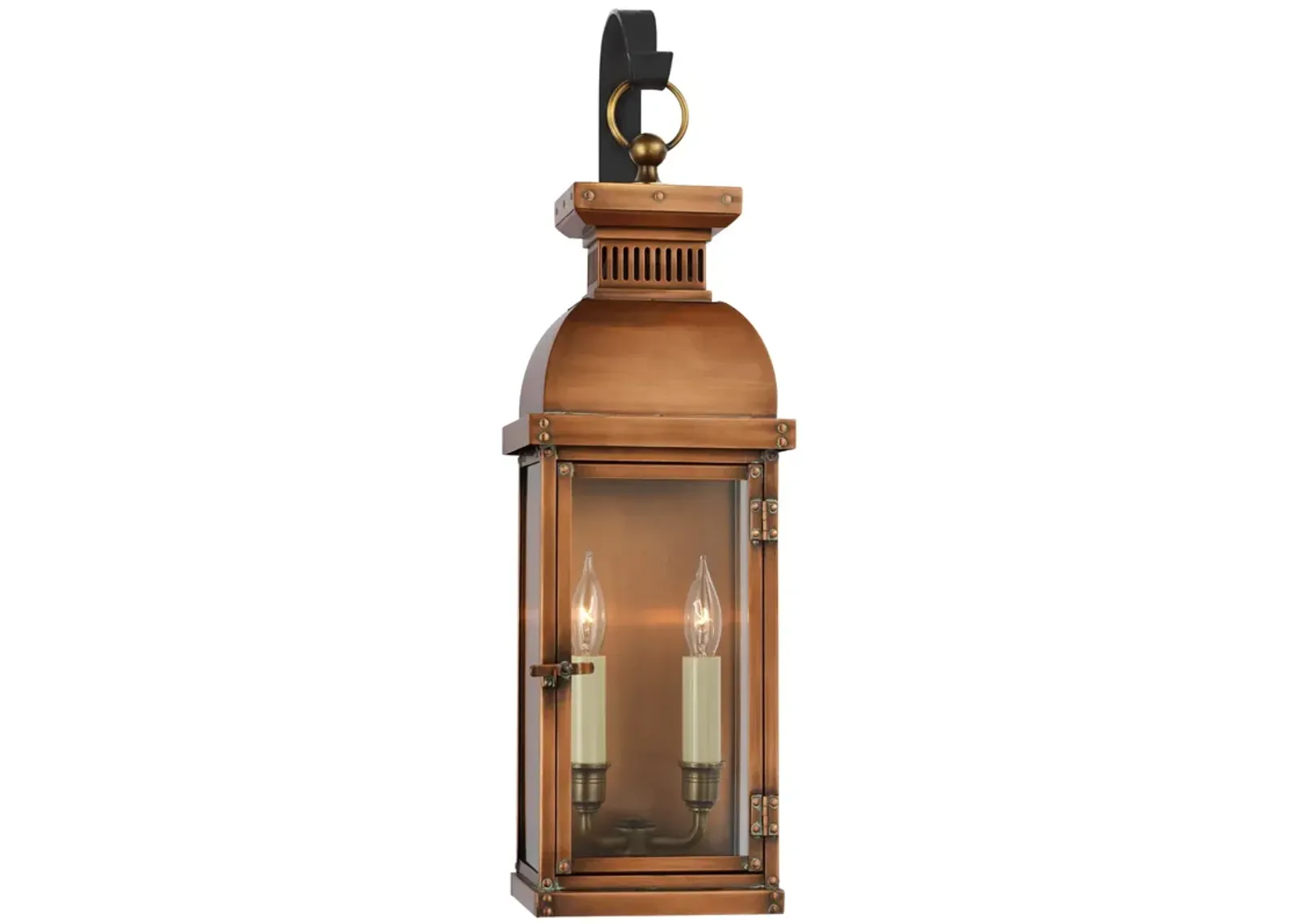 Suffork Medium Scroll Arm Lantern in Natural Copper